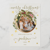 ユーカリ&モイスクリスマスリース金ゴールド星写真 箔シーズンカード (正面)