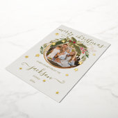 ユーカリ&モイスクリスマスリース金ゴールド星写真 箔シーズンカード (回転した状態)