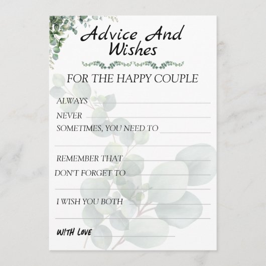 ユーカリ モダン ウェディング アドバイスとウィッシュ アドバイスカード (正面)