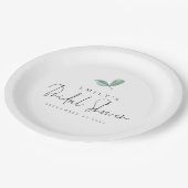 ユーカリ モダン スクリプト 名前 日付 ブライズシャワー ペーパープレート (アングル)