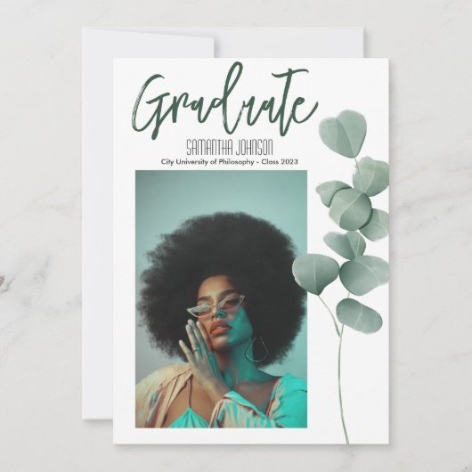 ユーカリ モダン 卒業写真 発表 招待状 (正面)