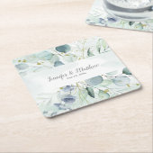 ユーカリ(ユーカリ)のダスティブルーセー結婚ジ スクエアペーパーコースター (アングル)