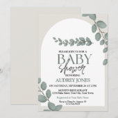 ユーカリ ラスティック フラワーベイビーシャワー 招待状 (正面/裏面)