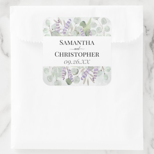 ユーカリ&ラベンダーエレガントウォーターカラー結婚ズ スクエアシール (バッグ)