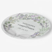 ユーカリ&ラベンダーリースウォーターカラー結婚ズ ペーパープレート (アングル)