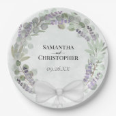 ユーカリ&ラベンダーリースウォーターカラー結婚ズ ペーパープレート (正面)