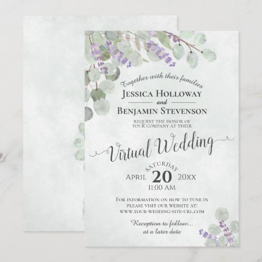 ユーカリ・ラベンダー&グリーンリー・バーチャル結婚ズ 招待状 (正面/裏面)