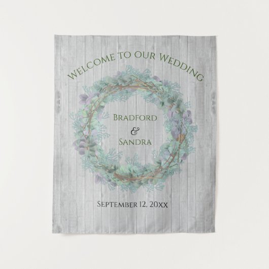 ユーカリ リース 緑の結婚式のお土産  マッチ タペストリー (正面)