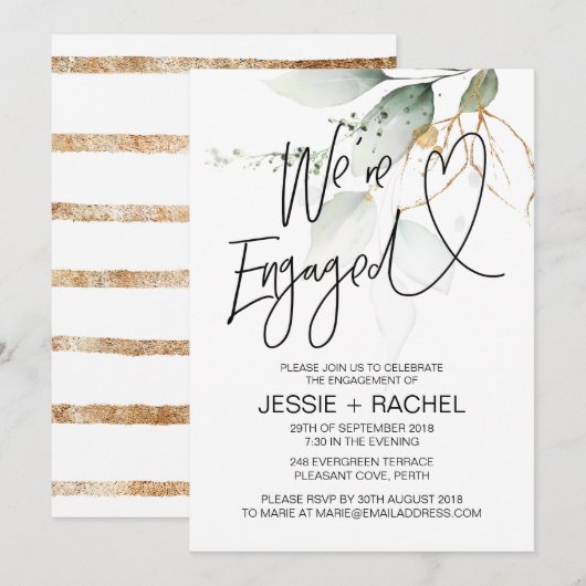 ユーカリ 婚約パーティー 現代のエンゲージメントパーティー 招待状 (正面/裏面)