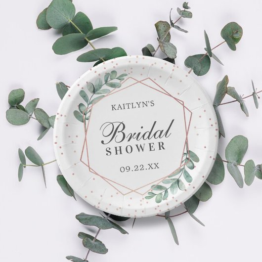 ユーカリ 幾何学 ローズゴールド フォイル ブライダル シャワー ペーパープレート