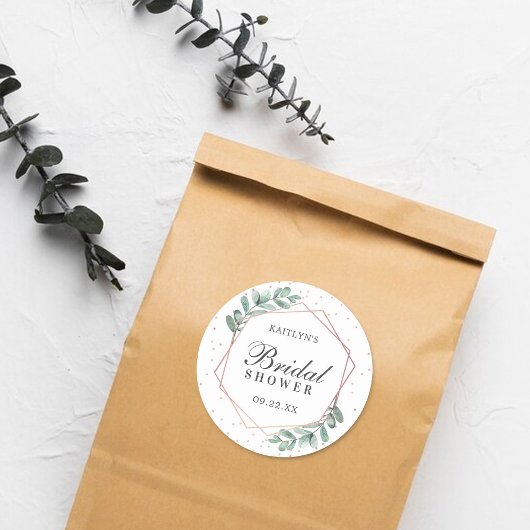 ユーカリ 幾何学 ローズゴールド ホイル ブライダルシャワー ラウンドシール