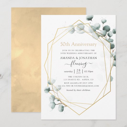 ユーカリ　幾何学　50周年結婚記念日 招待状 (正面/裏面)