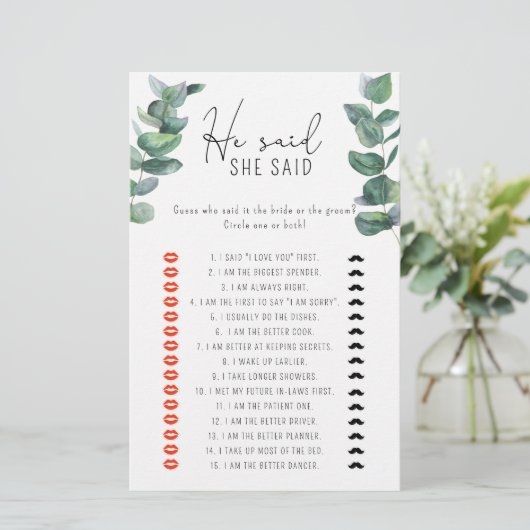 ユーカリ – 彼は彼女はブライダルシャワーゲームと言った (スタンド正面)