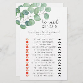 ユーカリ – 彼は彼女はブライダルシャワーゲームと言った