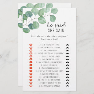 ユーカリ – 彼は彼女はブライダルシャワーゲームと言った