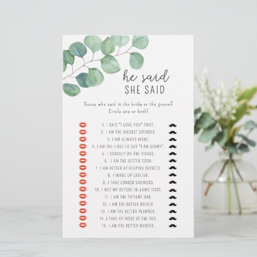 ユーカリ – 彼は彼女はブライダルシャワーゲームと言った (スタンド正面)