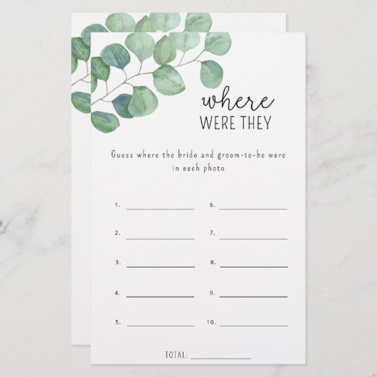 ユーカリ – 彼らはブライダルシャワーゲーム (正面/裏面)