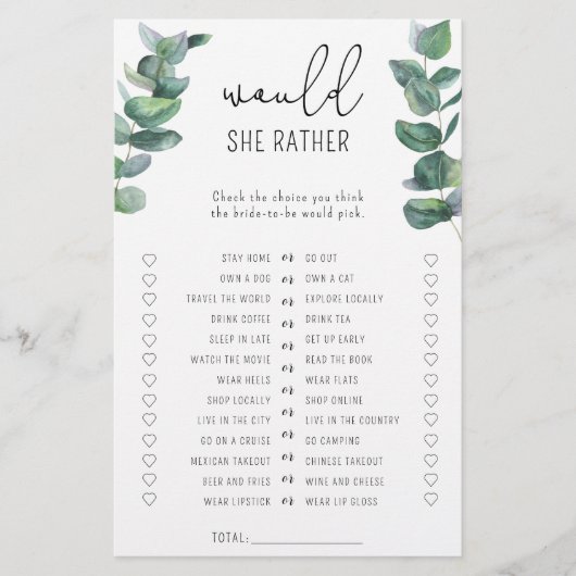 ユーカリ – 彼女はむしろブライダルシャワーゲーム (正面)