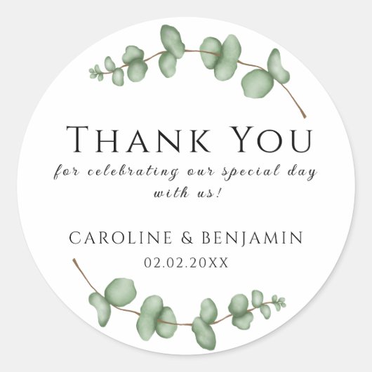 ユーカリ 感謝しています。私たちと一緒にお祝いしてくれてありがとう ラウンドシール (正面)