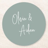 ユーカリ |手書モダンきスクリプ結婚ト ラウンドペーパーコースター (正面)