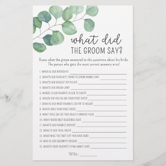 ユーカリ – 新郎は何と言ったブライダルゲーム (正面)