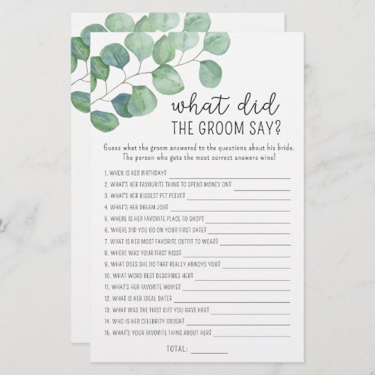 ユーカリ – 新郎は何と言ったブライダルゲーム (正面/裏面)