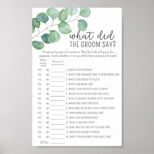 ユーカリ – 新郎は何と言ったブライダルゲーム ポスター (正面)