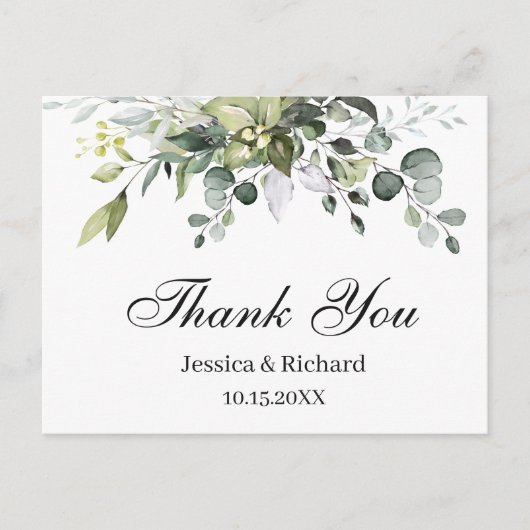 ユーカリ 水彩 タイプのサンキュー ポストカード (正面)