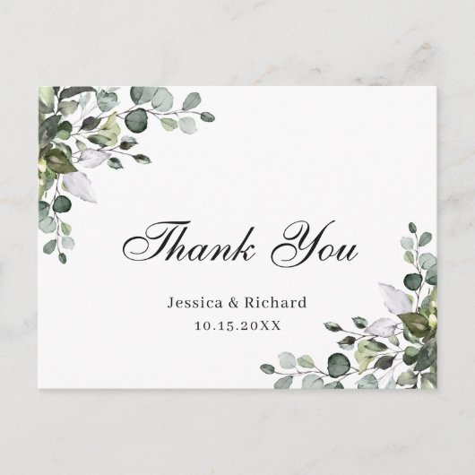 ユーカリ 水彩 タイプのサンキュー ポストカード (正面)