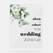 ユーカリ、白い花のフローラ結婚の歓迎 アクリルサイン (正面)