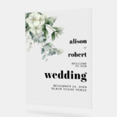 ユーカリ、白い花のフローラ結婚の歓迎 アクリルサイン (傾斜)