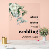 ユーカリ、白い花のフローラ結婚の歓迎 アクリルサイン (ウェディング)