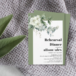 ユーカリ、白い花のリハ結婚ーサルディナー 招待状
