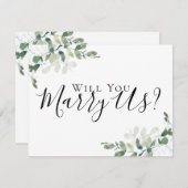 ユーカリ 私たちと結婚してください 私たちの結婚式の司祭になってくれますか 招待状 (正面/裏面)