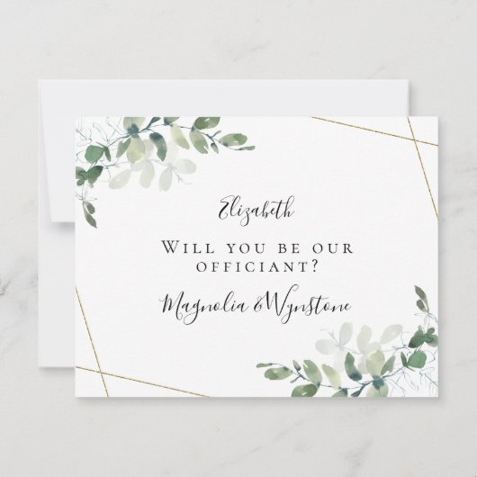 ユーカリ 結婚してください 私たちの式の司祭になってくれますか 招待状 (裏面)
