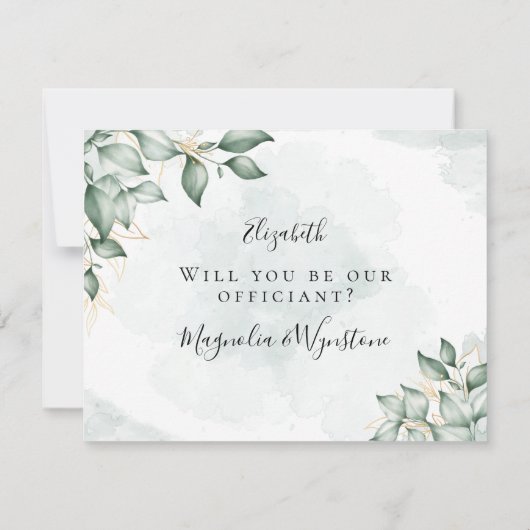 ユーカリ 結婚してください 私たちの式の司祭になってくれますか 招待状 (裏面)