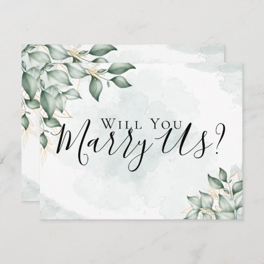 ユーカリ 結婚してください 私たちの式の司祭になってくれますか 招待状 (正面/裏面)