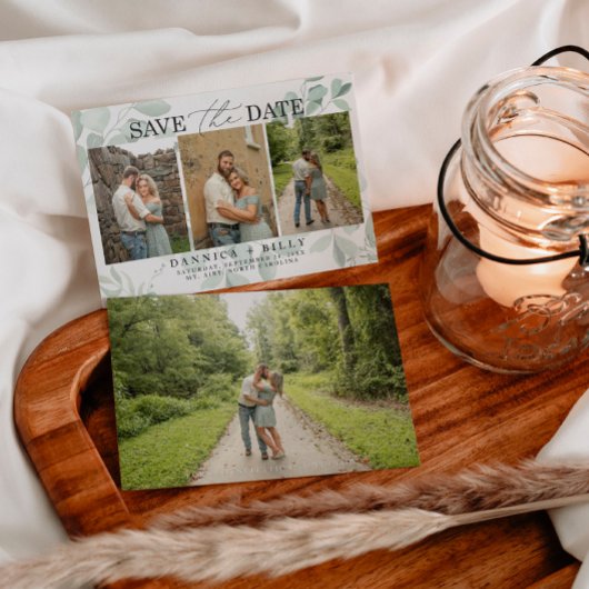 ユーカリ・結婚グリーンリーの写真は日付を保存 招待状