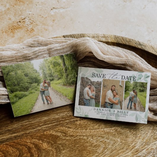 ユーカリ・結婚グリーンリーの写真は日付を保存 招待状