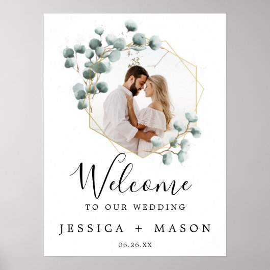 ユーカリ・結婚グリーンリーの歓迎サインと写真 ポスター (正面)