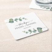 ユーカリ・結婚グリーンリー スクエアペーパーコースター (アングル)