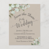 ユーカリ&緑のトープ結婚式の日付を保存 案内ポストカード (正面)
