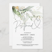 ユーカリ（緑）結婚の延期日変更 招待状 (正面/裏面)