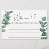 ユーカリ – 誰が私のブライダルシャワーゲーム 便箋 (正面)