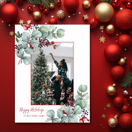 ユーカリ、赤いベリー、フォトクリスマス2 ポストカード