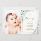 ユーカリ&金ゴールドフォトバプテスマサンキューカード 招待状 (正面)