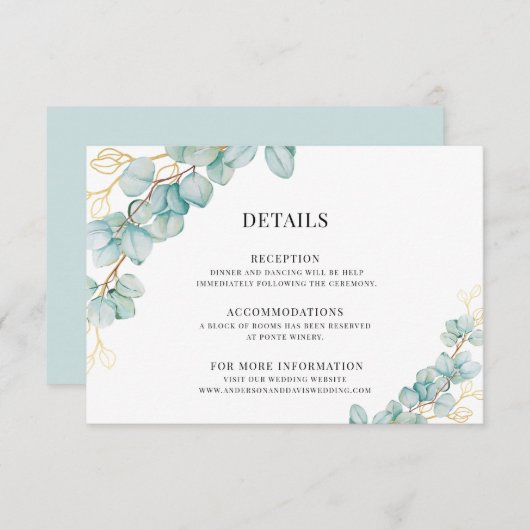 ユーカリ・金ゴールド植物学結婚詳細 エンクロージャーカード (正面/裏面)