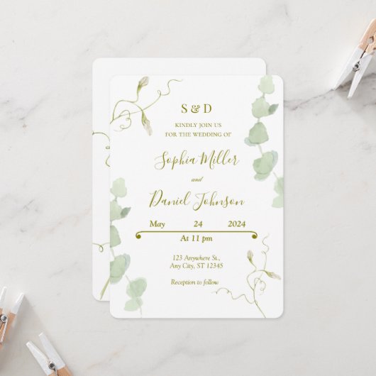 ユーカリ&開花結婚式招待状 招待状 (正面/裏面インサイチュ)