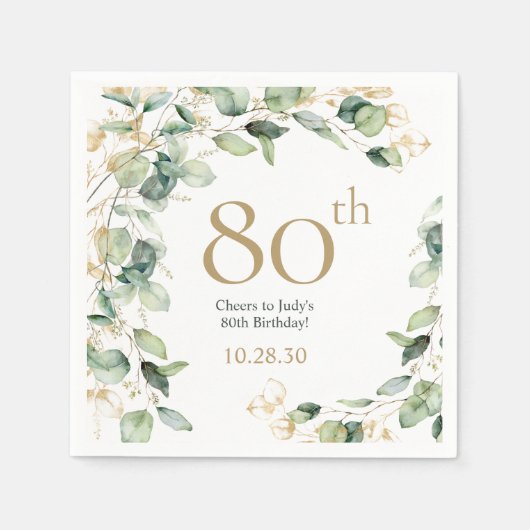 ユーカリ 80歳の誕生日 スタンダードカクテルナプキン (正面)