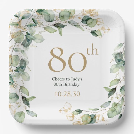 ユーカリ 80歳の誕生日 ペーパープレート (正面)